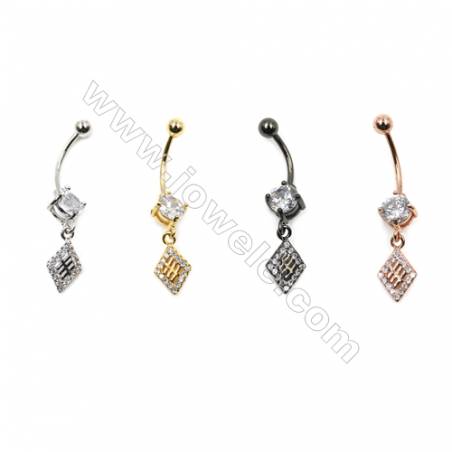 Bijoux piercing laiton zircon anneau nombril anneaux du ventre  35x8mm  15pcs /paquet couleur dorée platine or rose ou noire