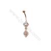 Brass Belly Ring  (Gold Platinum Rose Gold Gun Black) Plated  Rhombus  CZ Micropave  Size 36x8mm  15pcs/pack