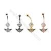 Brass Belly Ring  (Gold Platinum Rose Gold Gun Black) Plated  Heart  CZ Micropave  Size 32x13mm  16pcs/pack