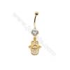 Brass Belly Ring  (Gold Platinum Rose Gold Gun Black) Plated  Hand  CZ Micropave  Size 40x12mm  15pcs/pack