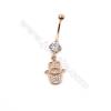 Brass Belly Ring  (Gold Platinum Rose Gold Gun Black) Plated  Hand  CZ Micropave  Size 40x12mm  15pcs/pack