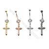 Brass Belly Ring  (Gold Platinum Rose Gold Gun Black) Plated  Cross  CZ Micropave  Size 43x13mm  15pcs/pack