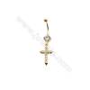 Brass Belly Ring  (Gold Platinum Rose Gold Gun Black) Plated  Cross  CZ Micropave  Size 43x13mm  15pcs/pack