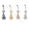 Brass Belly Ring  (Gold Platinum Rose Gold Gun Black) Plated  Human shape  CZ Micropave  Size 42x11mm  12pcs/pack