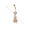Brass Belly Ring  (Gold Platinum Rose Gold Gun Black) Plated  Human shape  CZ Micropave  Size 42x11mm  12pcs/pack