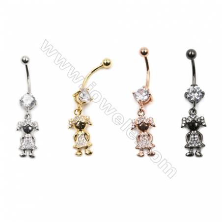 Bijoux piercing laiton zircon anneau nombril anneaux du ventre  9x42mm  15pcs /paquet couleur dorée platine or rose ou noire