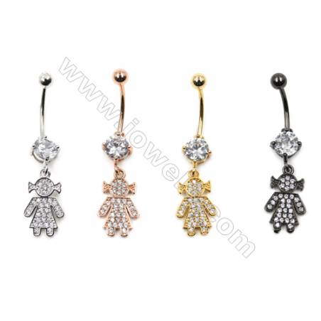 Brass Belly Ring  (Gold Platinum Rose Gold Gun Black) Plated  Lassock  CZ Micropave  Size 41x11mm  16pcs/pack