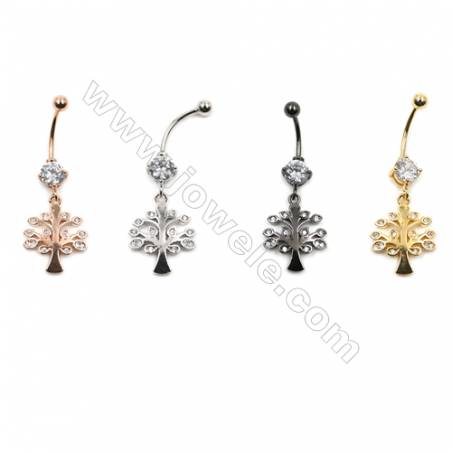 Bijoux piercing laiton zircon anneau nombril anneaux du ventre  15x41mm  16pcs /paquet couleur dorée platine or rose ou noire
