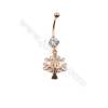 Brass Belly Ring  (Gold Platinum Rose Gold Gun Black) Plated  Life Tree  CZ Micropave  Size 41x15mm  16pcs/pack
