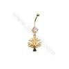 Brass Belly Ring  (Gold Platinum Rose Gold Gun Black) Plated  Life Tree  CZ Micropave  Size 41x15mm  16pcs/pack
