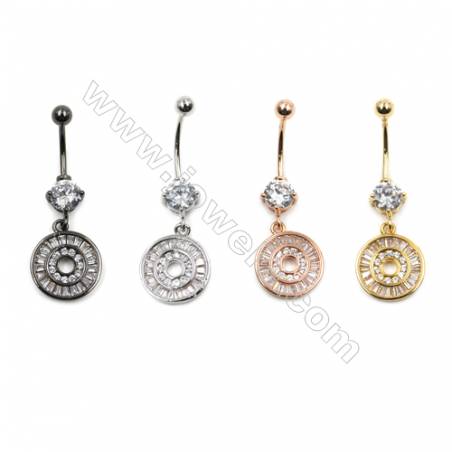 Brass Belly Ring  (Gold Platinum Rose Gold Gun Black) Plated  Round  CZ Micropave  Size 39x13mm  10pcs/pack