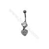 Brass Belly Ring  (Gold Platinum Rose Gold Gun Black) Plated  Heart  CZ Micropave  Size 33x8mm  16pcs/pack