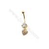 Brass Belly Ring  (Gold Platinum Rose Gold Gun Black) Plated  Heart  CZ Micropave  Size 33x8mm  16pcs/pack