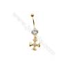 Brass Belly Ring  (Gold Platinum Rose Gold Gun Black) Plated  Cross  CZ Micropave  Size 38x11mm  16pcs/pack
