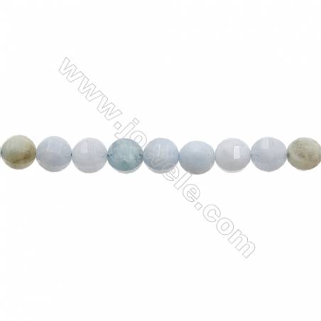Natural Aquamarine Beads Strands  Round(Faceted)  Diameter 10mm  Hole 1mm  15~16"/strand