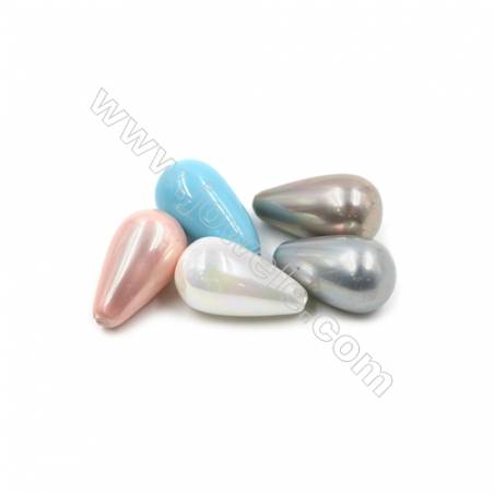Eletroplating Colorful Shell Pearl Half-drilled Beads  Waterdrop  Size 10x18mm  Hole 1mm  35pcs/pack