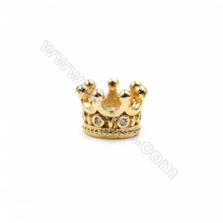 Brass Pave Cubic Zirconia Charms  Crown  Hole 5mm  Diameter 9mm  x50pcs/pack  (Gold  White Gold  Rose Gold  Gun Black) Plated