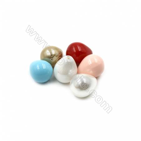 Eletroplating Colorful Shell Pearl Half-drilled Beads  Waterdrop  Size 10x13mm  Hole 1mm  40pcs/pack