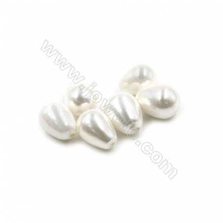 Eletroplating White Shell Pearl Half-drilled Beads  Waterdrop  Size 8x11mm  Hole 0.8mm  50pcs/pack