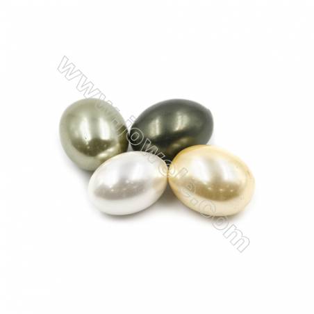電鍍多彩蛋形貝殼半孔珠 尺寸15x20毫米 孔徑1毫米 15個/包