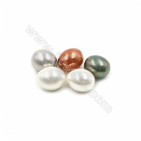 Eletroplating Colorful Shell Pearl Half-drilled Beads  Oval  Size 8x10mm  Hole 1mm  36pcs/pack