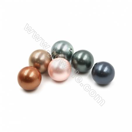 Eletroplating Colorful Shell Pearl Half-drilled Beads  Round  Diameter 16mm  Hole 0.8mm  35pcs/pack