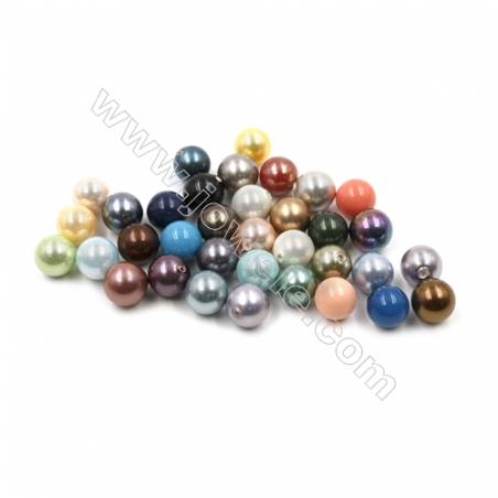 Eletroplating Colorful Shell Pearl Half-drilled Beads  Round  Diameter 10mm  Hole 1mm  20pcs/pack