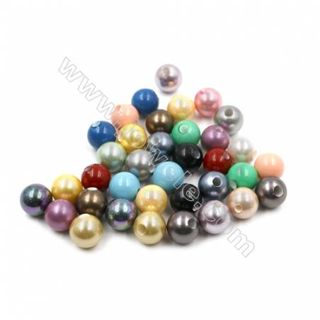 Eletroplating Colorful Shell Pearl Half-drilled Beads  Round  Diameter 14mm  Hole about 3mm  20pcs/pack