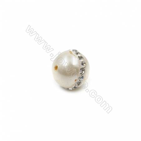 Eletroplating White Shell Pearl Beads Single Beads  Round  Inlaid Zircon  Diameter 8mm  Hole 0.7mm  50pcs/pack