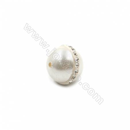 Eletroplating White Shell Pearl Beads Single Beads  Round  Inlaid Zircon  Diameter 10mm  Hole 0.8mm  40pcs/pack