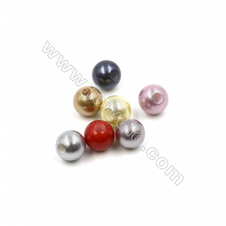 Perles nacrée galvanoplastie  multicolore  ronde  Taille 10mm de diamètre  trou 2.5mm  50pcs/paquet
