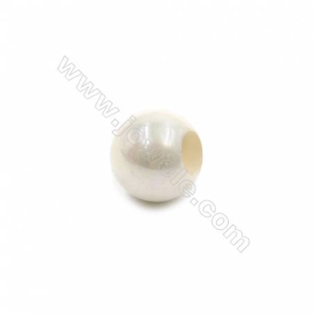 Weiß Muschel Perlen  rund  galvanisch  großes Loch  Durchmesser 12mm  Loch 6mm  20 Stck/Packung