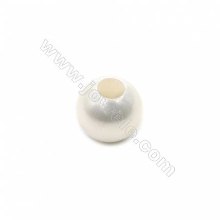 Perles nacrée galvanoplastie  blanche  ronde  Taille 14mm de diamètre  grand trou 6.0mm  40pcs/paquet