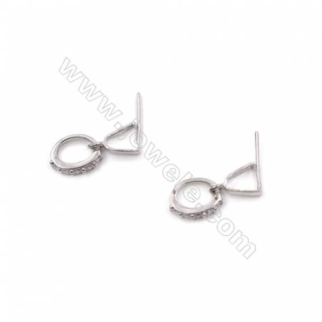 Sterling Silver Micro Pave Cubic Zirconia Pinch Bails for Pendant Makings  17mm  Hole: 7x9mm  Pin: 0.6mm  10pcs/pack