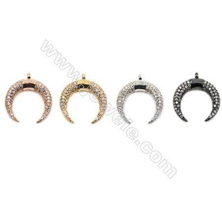 Brass Micro Pave Cubic Zirconia Pendants  Moon  (White Gold  Rose Gold  Gun Black) Plated  Size 17x19mm  x20pcs/pack