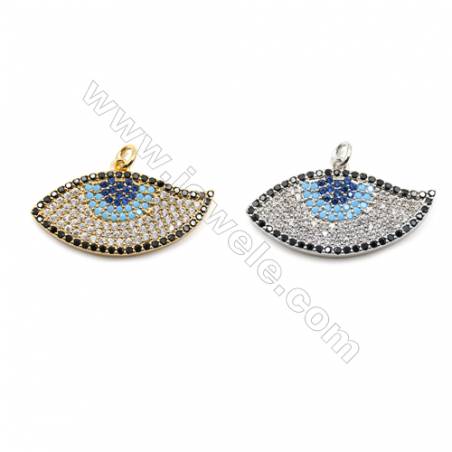 Brass Micro Pave Cubic Zirconia Pendants  Eyes  (Gold  White Gold) Plated  Size 16x30mm  x6pcs/pack