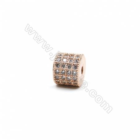 Brass Micro Pave Cubic Zirconia Spacer Beads  Column  (Gold  Rose Gold  Gun Black) Plated  Hole 1mm  Size 6x7mm  x14pcs/pack