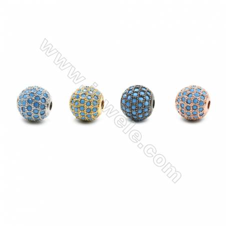 Brass Pave Cubic Zirconia Beads, Round, Hole 1.5mm, Diameter 8mm, x8pcs/pack, (Gold, White Gold, Rose Gold, Gun Black) Plated
