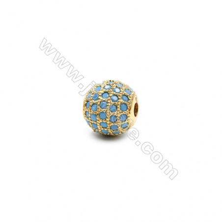 銅製品圓形珠子 鑲鋯石 孔徑1.5毫米 直徑8毫米  8個/包 銅鍍金色 白金色 玫瑰金色 槍黑色