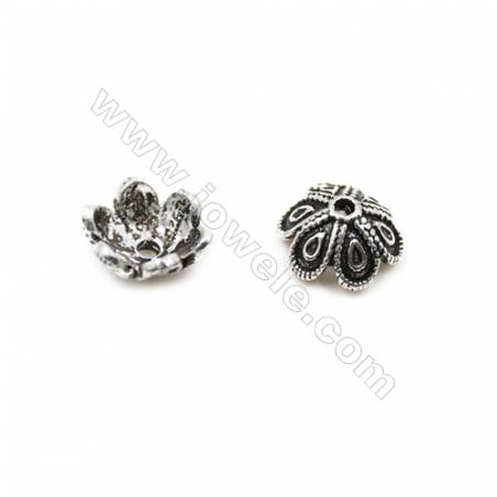 Thai Sterling Silver Flower Bead Caps  6-Petal  Size 7.5x3.9mm  Hole 0.8mm  50pcs/pack