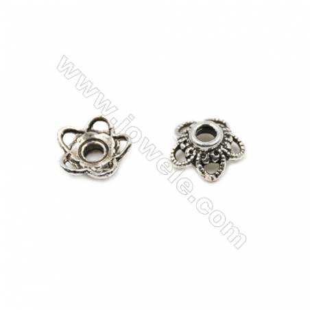 Thai Sterling Silver Flower Bead Caps  5-Petal  Size 10.5x4.3mm  Hole 2.5mm  20pcs/pack