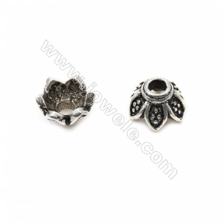 Thai Sterling Silver Flower Bead Caps  6-Petal  Size 6.5x4.5mm  Hole 1.5mm  40pcs/pack