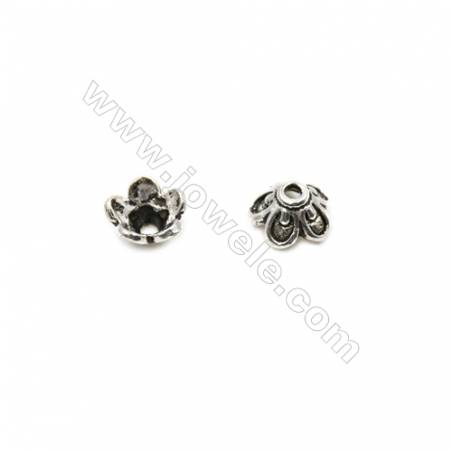 Thai Sterling Silver Flower Bead Caps  5-Petal  Size 7.5x4.5mm  Hole 0.8mm  40pcs/pack
