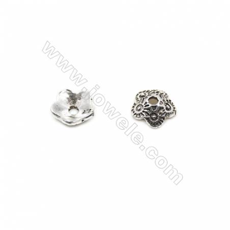 Thai Sterling Silver Flower Bead Caps  5-Petal  Size 7.5x3mm  Hole 0.9mm  40pcs/pack