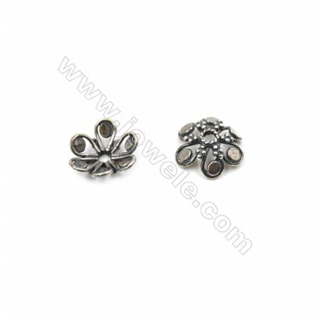 Thai Sterling Silver Flower Bead Caps  6-Petal  Size 13.5x4.5mm  Hole 1.3mm  20pcs/pack