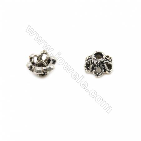Thai Sterling Silver Flower Bead Caps  6-Petal  Size 5.5x3.8mm  Hole 1mm  80pcs/pack