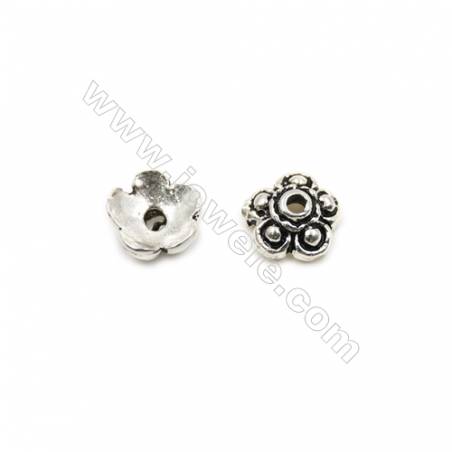 Thai Sterling Silver Flower Bead Caps  5-Petal  Size 7x3.2mm  Hole 0.8mm  50pcs/pack