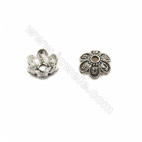 Thai Sterling Silver Flower Bead Caps  6-Petal  Size 10.5x3.7mm  Hole 1.4mm  40pcs/pack
