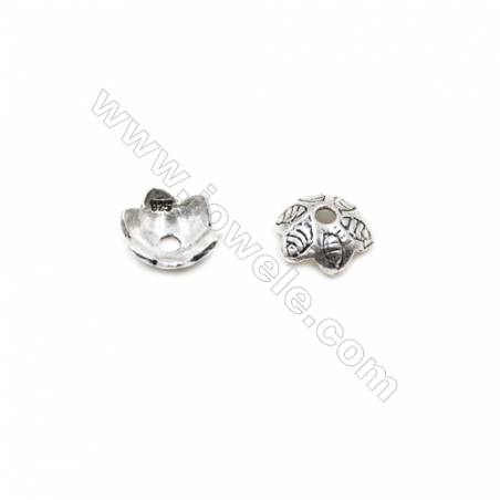 Thai Sterling Silver Flower Bead Caps  6-Petal  Size 9.5x3.5mm  Hole 1.1mm  40pcs/pack
