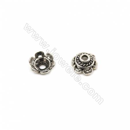 Thai Sterling Silver Flower Bead Caps  6-Petal  Size 7x3.5mm  Hole 0.9mm  50pcs/pack